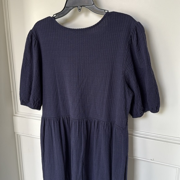 BODEN Jersey Seersucker Midi Cotton Dress V Neck Navy Blue US 12 Regular Large - Picture 8 of 10